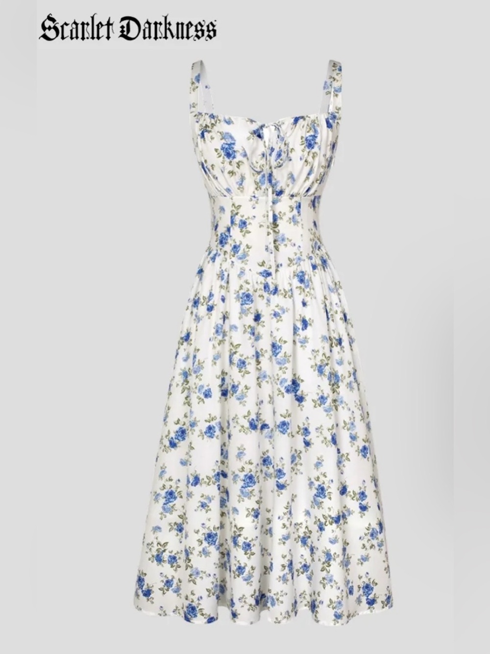 Scarlet Darkness Women's Summer Milkmaid Blue Floral White Maxi Dress - XL